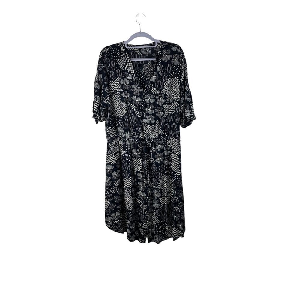 Gundrun Sjoden Womens XL Black & White Patterned Button-Front Dress